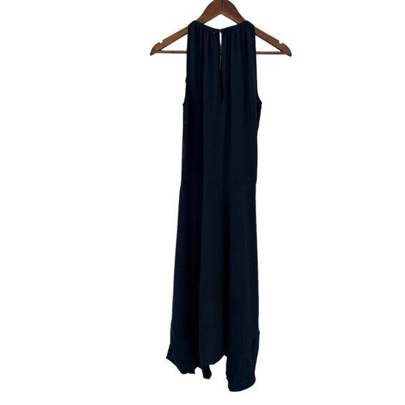 Ramy Brook Lylah Ruffle Hem Midi Dress XS Navy Blue Sleeveless Tie Waist - Picture 3 of 9